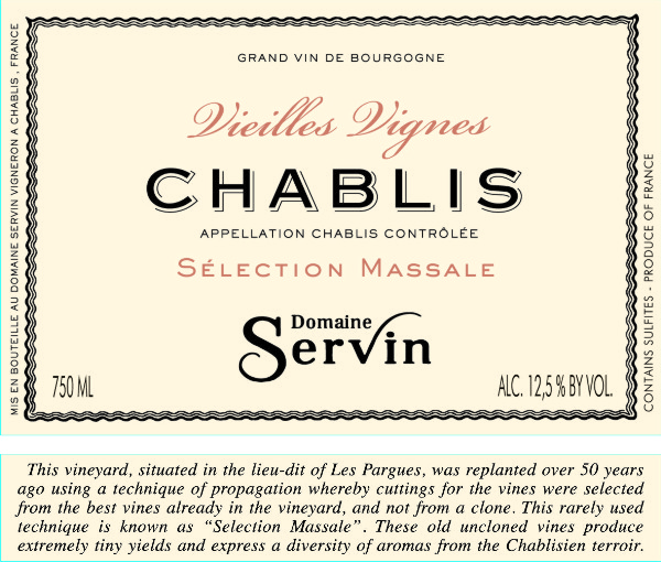 Etiquette Chablis Vieilles Vignes Massale - Domaine Servin